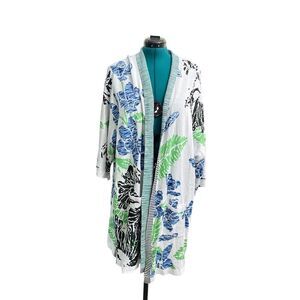 Funsport Floral Open Front Kimono Long Cardigan Short Sleeve Soft Size XL